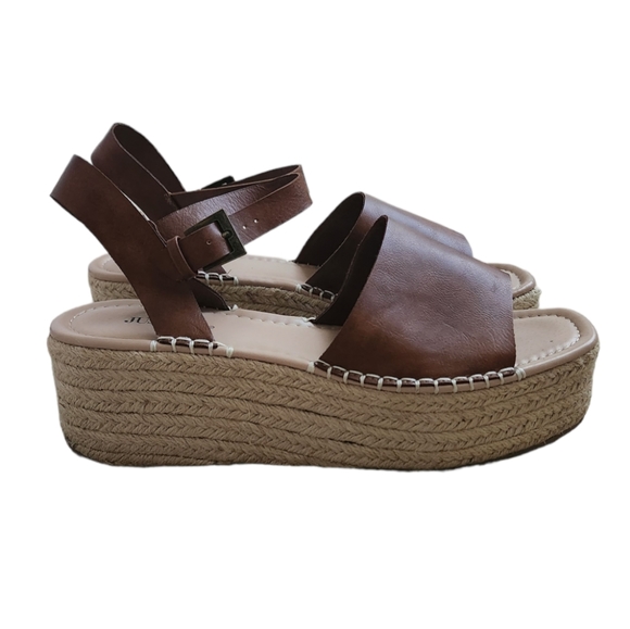 Just Fab Hallie Espadrille Flatform Platform Sandals Cognac Tan 9 - Picture 8 of 12